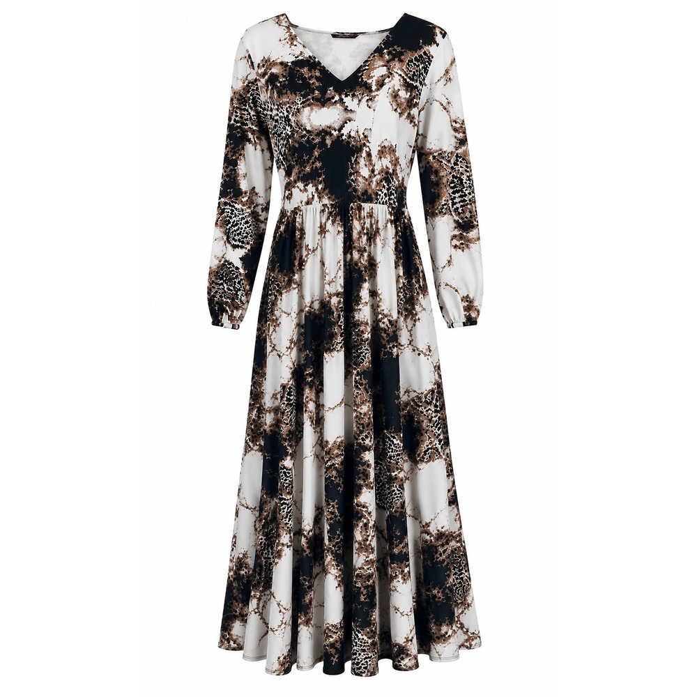 Plus Size Dress Baroque Leopard Print Maxi Dress Black White Gold V-Neck 1XL
